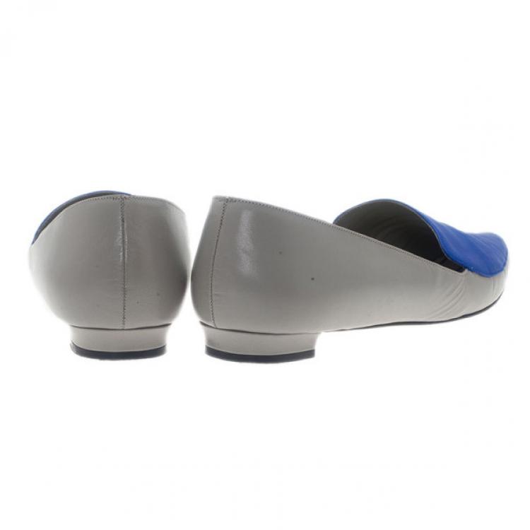 Pre Owned Manolo Blahnik Two Tone Leather Tintoretta Flats Size 39.5