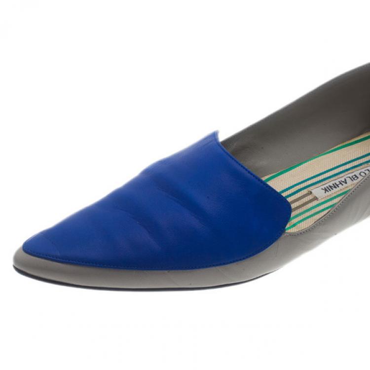 Pre Owned Manolo Blahnik Two Tone Leather Tintoretta Flats Size 39.5