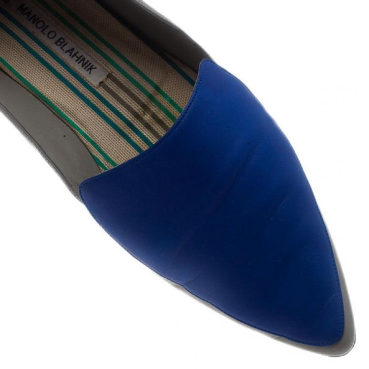 Pre Owned Manolo Blahnik Two Tone Leather Tintoretta Flats Size 39.5