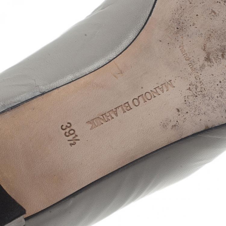 Pre Owned Manolo Blahnik Two Tone Leather Tintoretta Flats Size 39.5