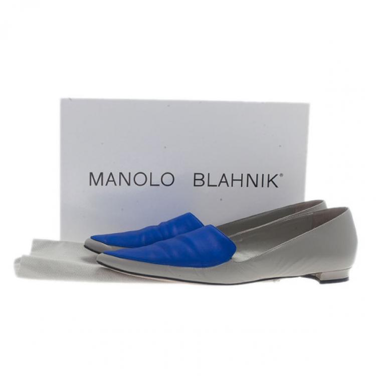 Pre Owned Manolo Blahnik Two Tone Leather Tintoretta Flats Size 39.5