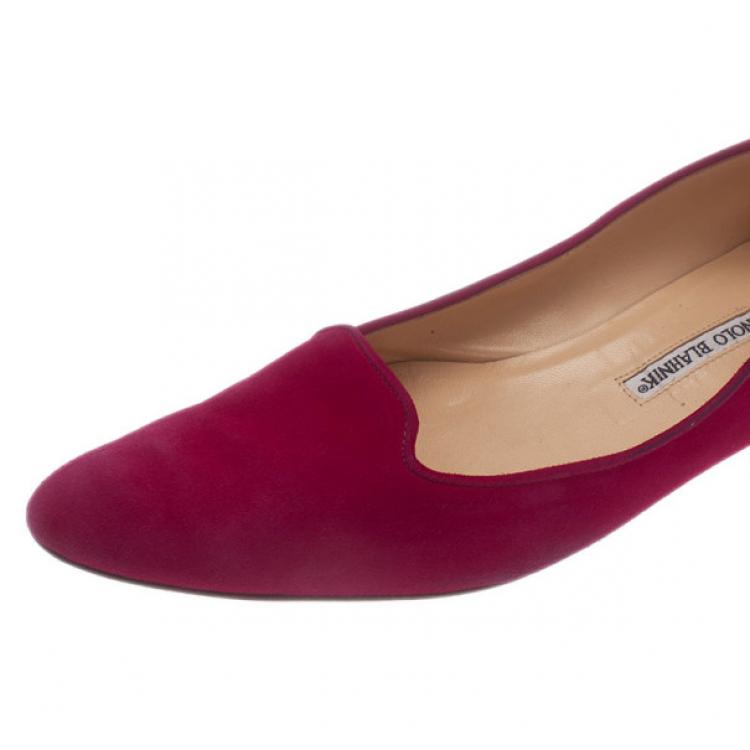 Pre Owned Manolo Blahnik Pink Suede Yak Smoking Slippers Size 39.5