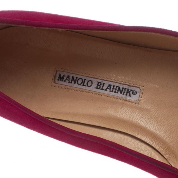 Pre Owned Manolo Blahnik Pink Suede Yak Smoking Slippers Size 39.5