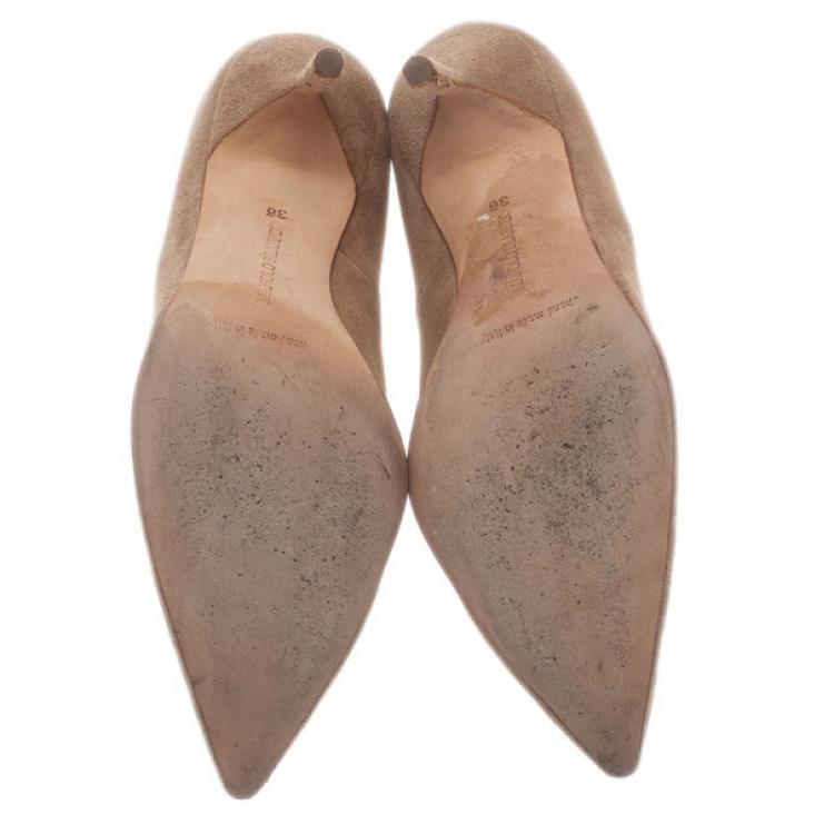 Pre Owned Manolo Blahnik Beige Suede BB Pointed Toe Pumps Size 36