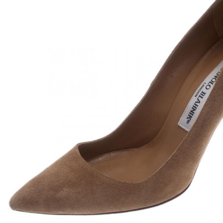 Pre Owned Manolo Blahnik Beige Suede BB Pointed Toe Pumps Size 36