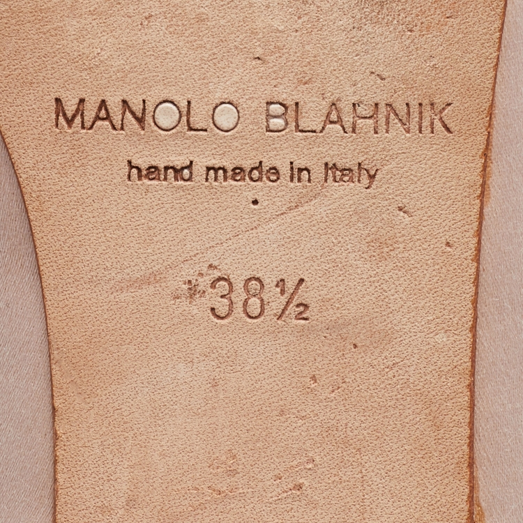 Pre Owned Manolo Blahnik Beige Satin Hangisi Crystal Embellished Ballet Flats Size 38.5