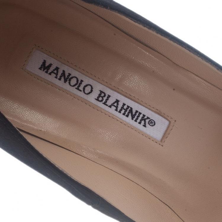 Pre Owned Manolo Blahnik Black Satin Hangisi Embellished Pumps Size 39.5