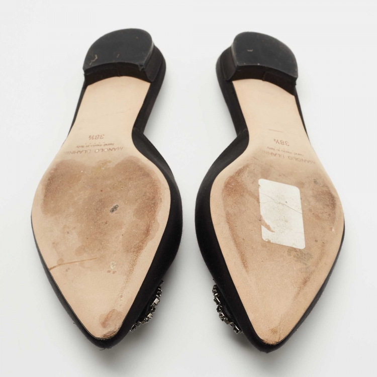 Pre Owned Manolo Blahnik Black Satin Hangisi Mules Size 38.5
