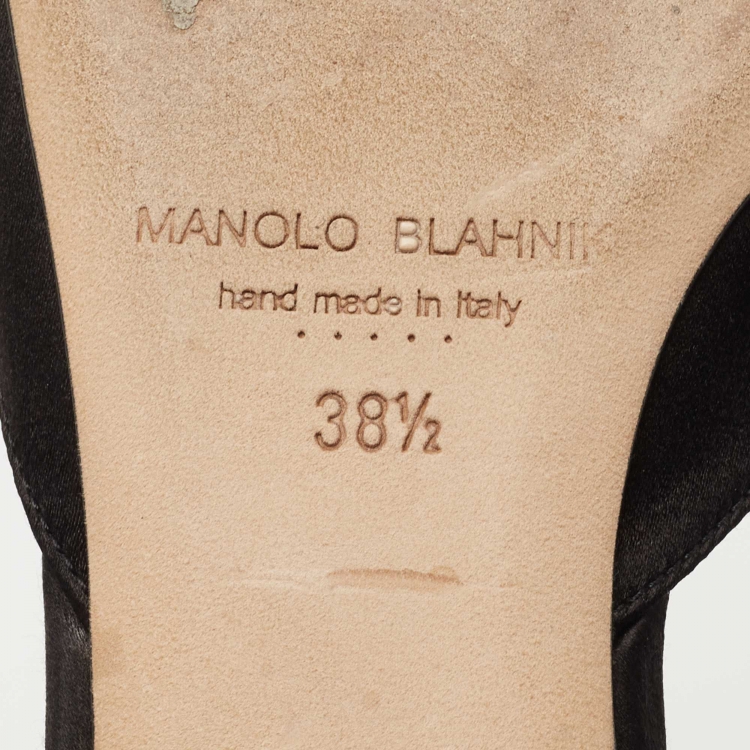 Pre Owned Manolo Blahnik Black Satin Hangisi Mules Size 38.5
