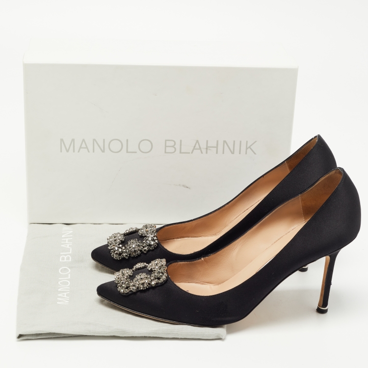 Pre Owned Manolo Blahnik Black Satin Hangisi Pumps Size 41