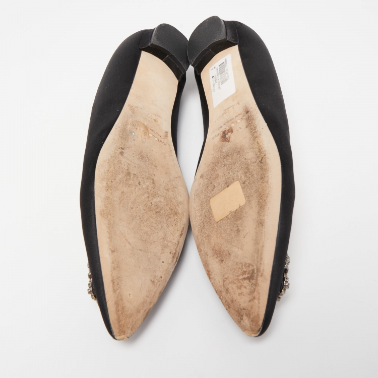Pre Owned Manolo Blahnik Black Satin Hangisi Ballet Flats Size 42