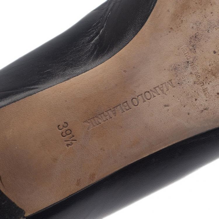 Pre Owned Manolo Blahnik Black Leather Hangisi Ballet Flats 39.5