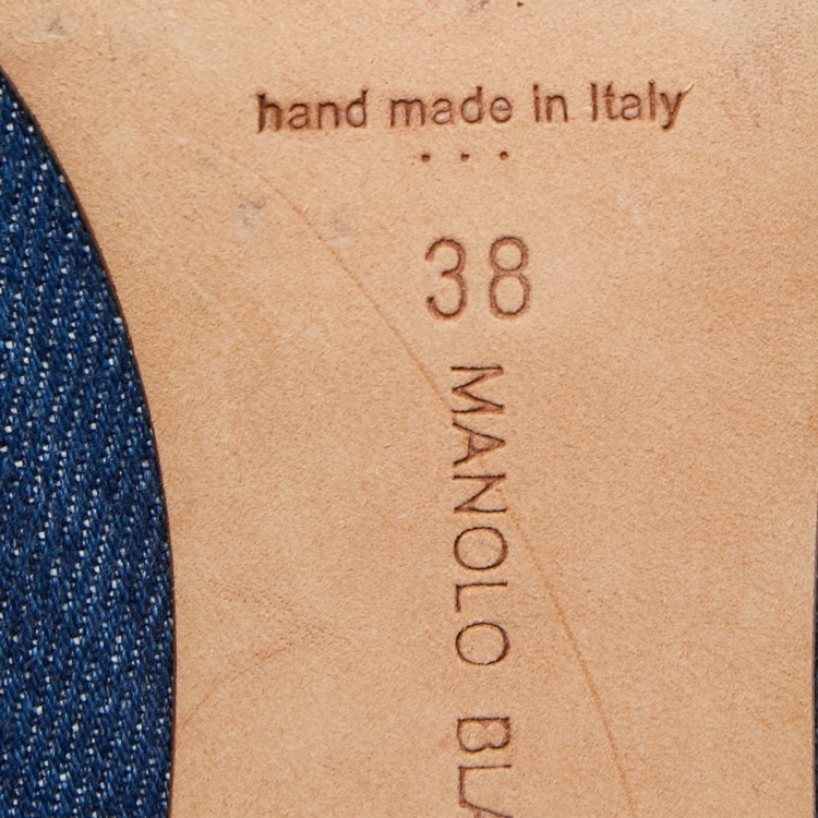 Pre Owned Manolo Blahnik Blue Denim Pearl Embellished Hangisi Pumps Size 38