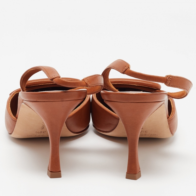 Pre Owned Manolo Blahnik Brown Leather Maysli Slingback Pumps Size 39.5