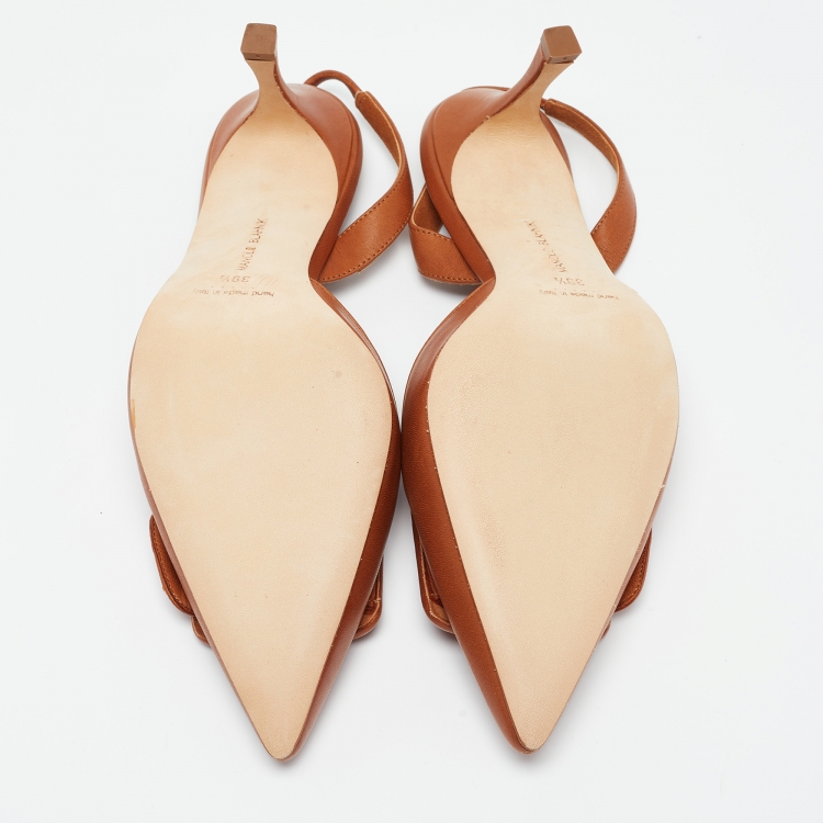 Pre Owned Manolo Blahnik Brown Leather Maysli Slingback Pumps Size 39.5