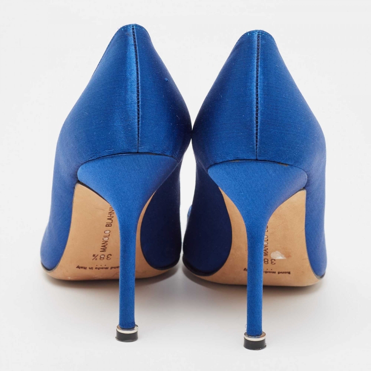 Pre Owned Manolo Blahnik Blue Satin Hangisi Pumps Size 38.5