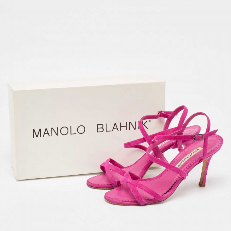 Pre Owned Manolo Blahnik Purple Suede Bayan Ankle Wrap Sandals Size 37