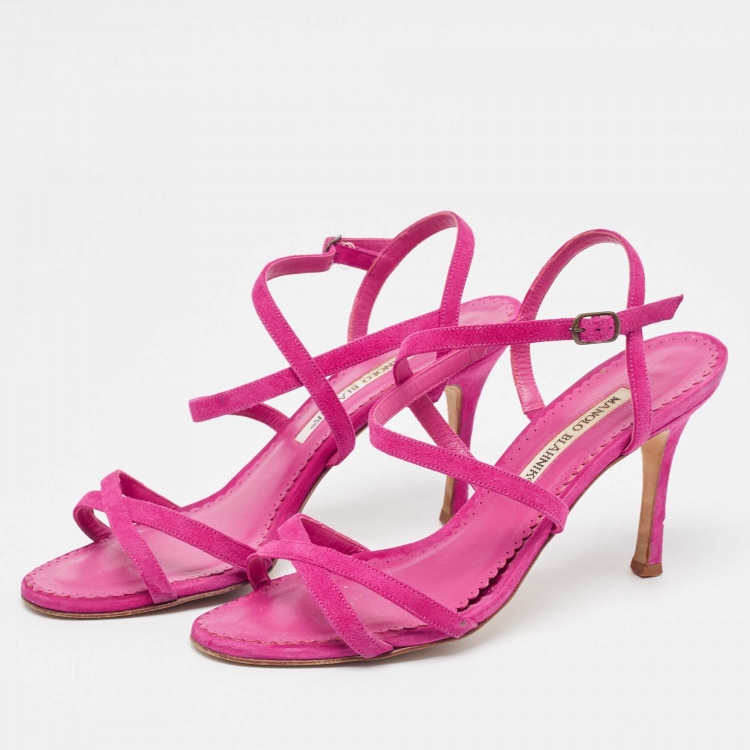 Pre Owned Manolo Blahnik Purple Suede Bayan Ankle Wrap Sandals Size 37