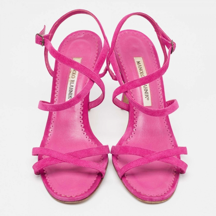 Pre Owned Manolo Blahnik Purple Suede Bayan Ankle Wrap Sandals Size 37