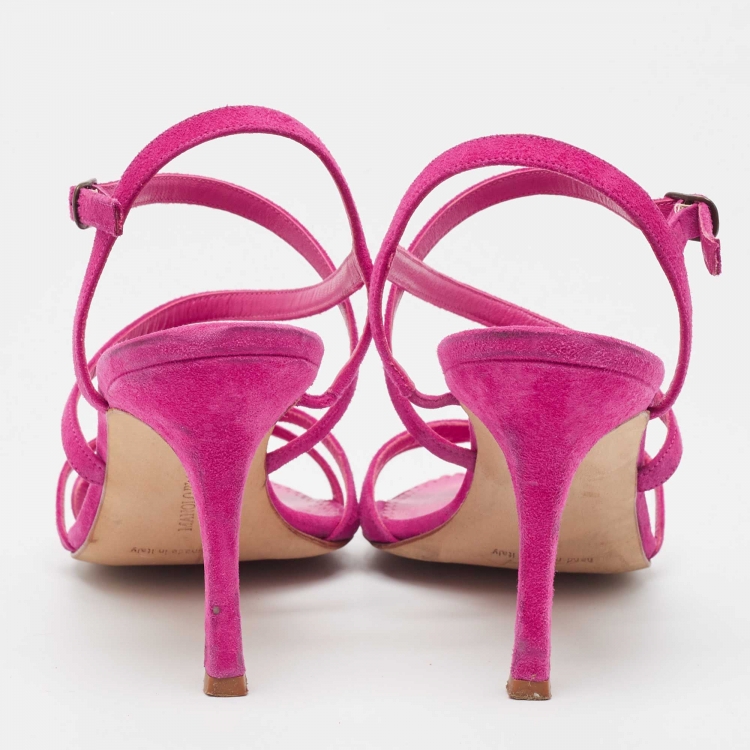 Pre Owned Manolo Blahnik Purple Suede Bayan Ankle Wrap Sandals Size 37