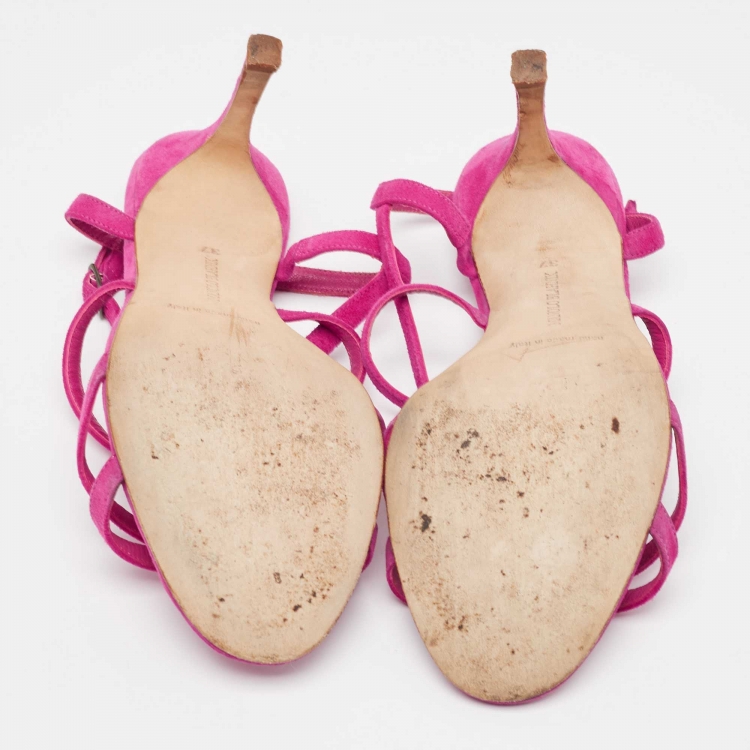 Pre Owned Manolo Blahnik Purple Suede Bayan Ankle Wrap Sandals Size 37