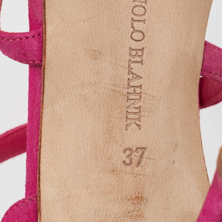 Pre Owned Manolo Blahnik Purple Suede Bayan Ankle Wrap Sandals Size 37