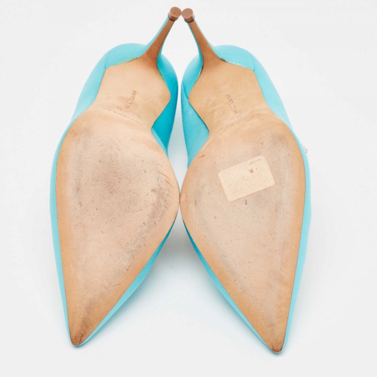Pre Owned Manolo Blahnik Blue Satin Nadira Pumps Size 38.5