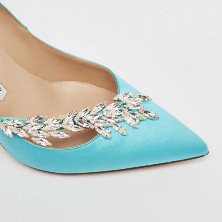 Pre Owned Manolo Blahnik Blue Satin Nadira Pumps Size 38.5