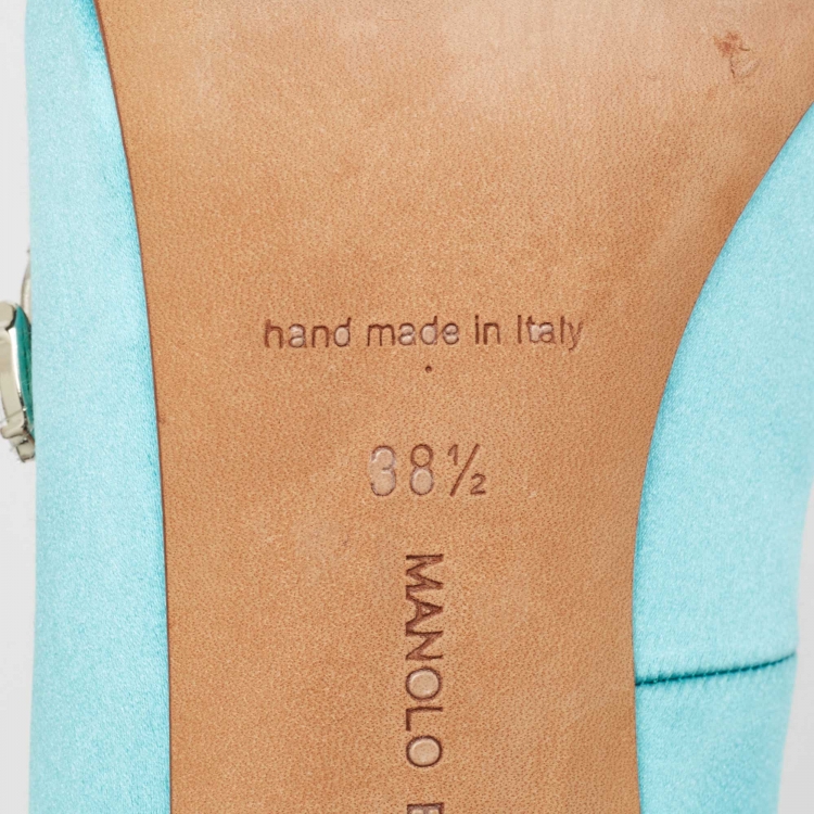 Pre Owned Manolo Blahnik Blue Satin Nadira Pumps Size 38.5