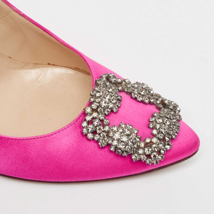 Pre Owned Manolo Blahnik Pink Satin Hangisi Pumps Size 38.5