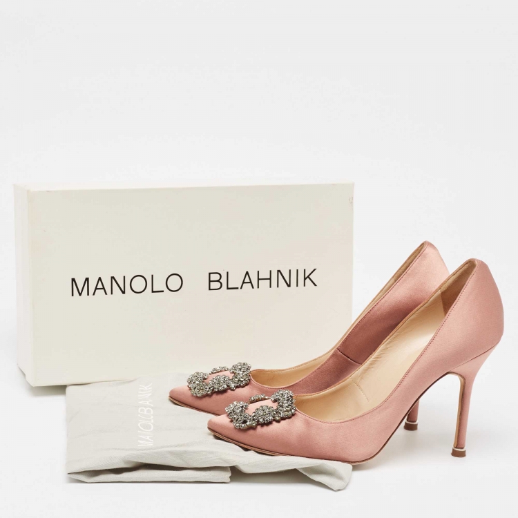 Pre Owned Manolo Blahnik Pink Satin Hangisi Pumps Size 37
