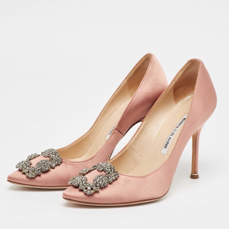 Pre Owned Manolo Blahnik Pink Satin Hangisi Pumps Size 37