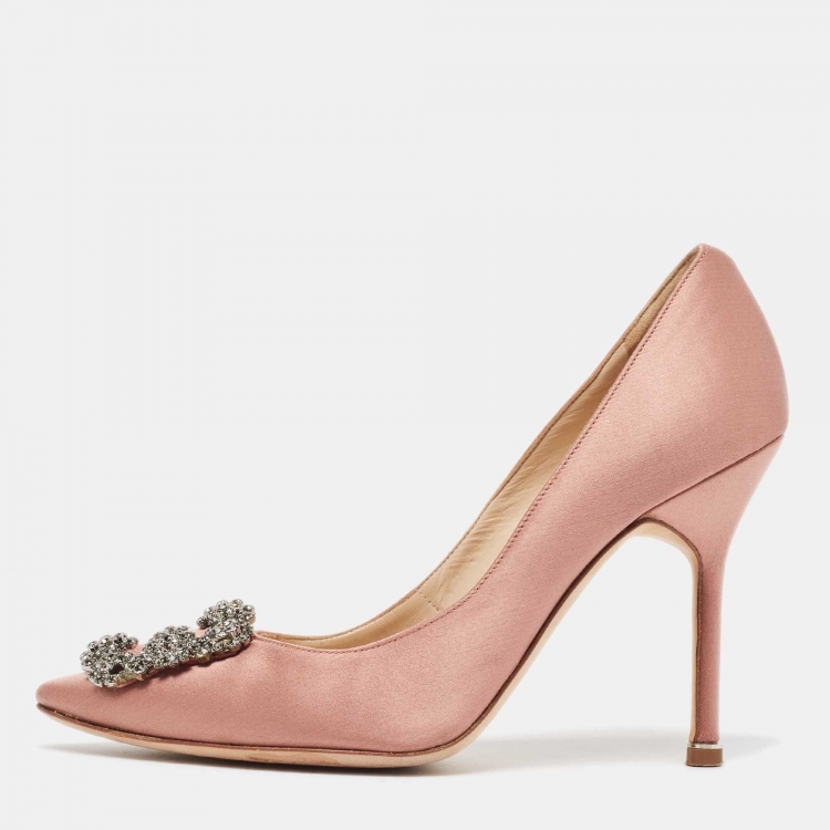 Pre Owned Manolo Blahnik Pink Satin Hangisi Pumps Size 37