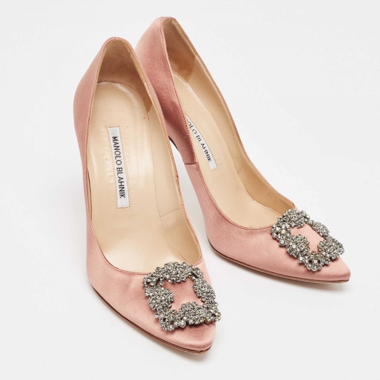 Pre Owned Manolo Blahnik Pink Satin Hangisi Pumps Size 37