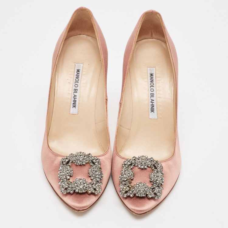 Pre Owned Manolo Blahnik Pink Satin Hangisi Pumps Size 37