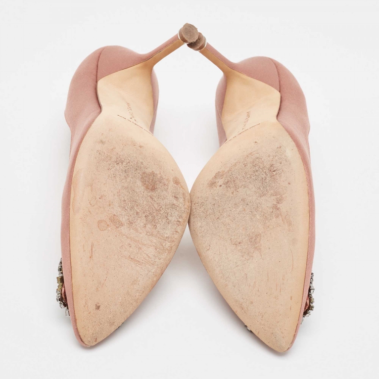 Pre Owned Manolo Blahnik Pink Satin Hangisi Pumps Size 37