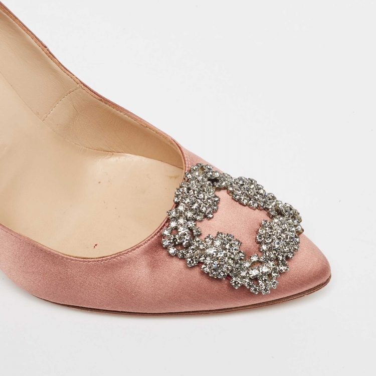 Pre Owned Manolo Blahnik Pink Satin Hangisi Pumps Size 37