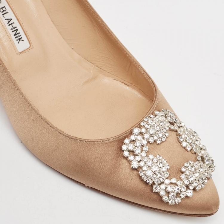 Pre Owned Manolo Blahnik Brown Satin Hangisi Pumps Size 40