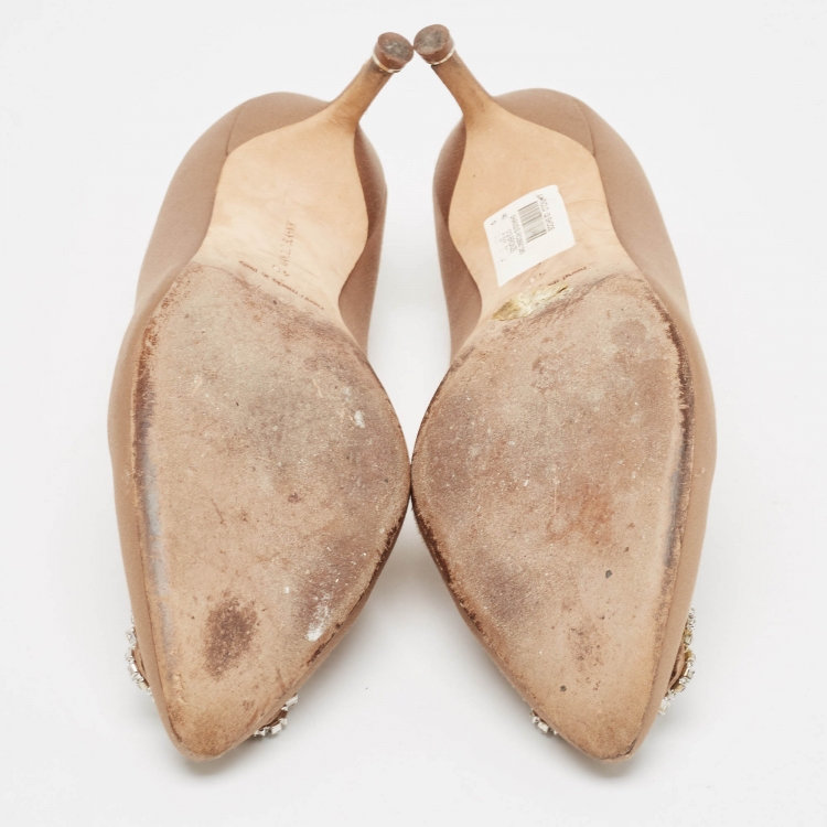 Pre Owned Manolo Blahnik Brown Satin Hangisi Pumps Size 40