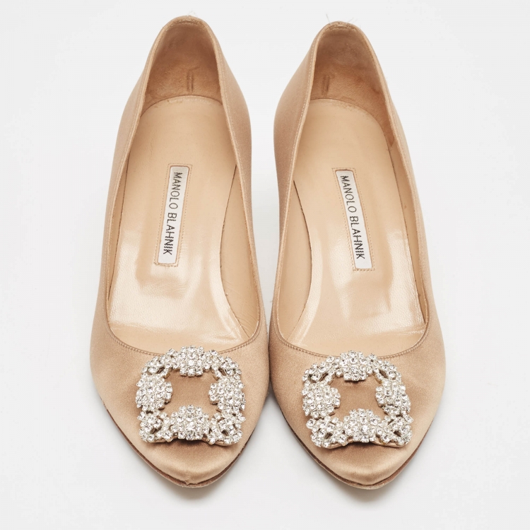 Pre Owned Manolo Blahnik Brown Satin Hangisi Pumps Size 40