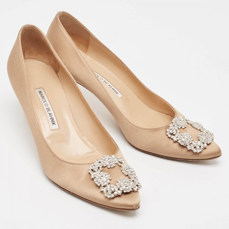 Pre Owned Manolo Blahnik Brown Satin Hangisi Pumps Size 40