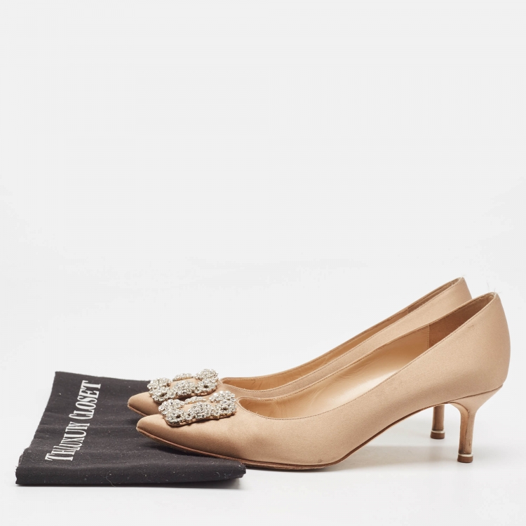 Pre Owned Manolo Blahnik Brown Satin Hangisi Pumps Size 40