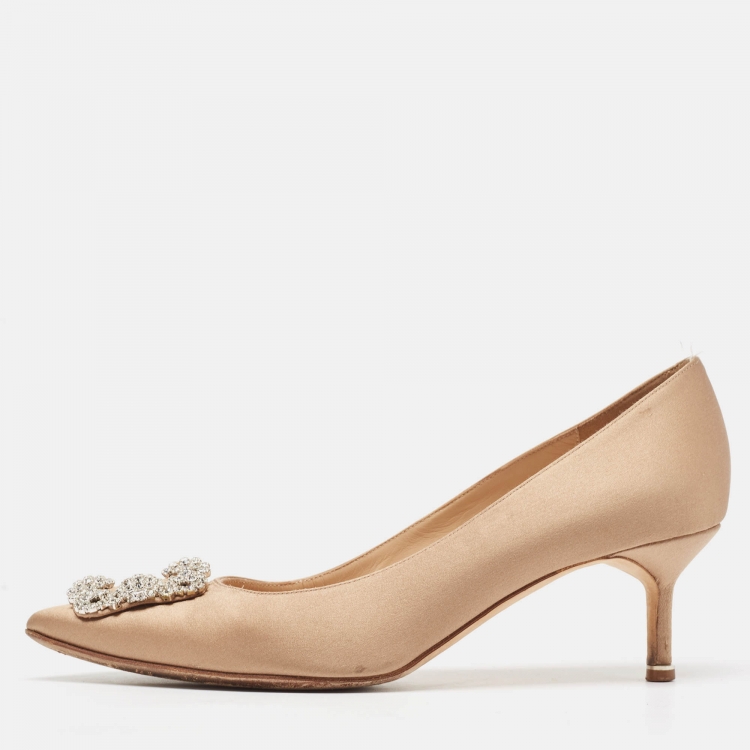 Pre Owned Manolo Blahnik Brown Satin Hangisi Pumps Size 40