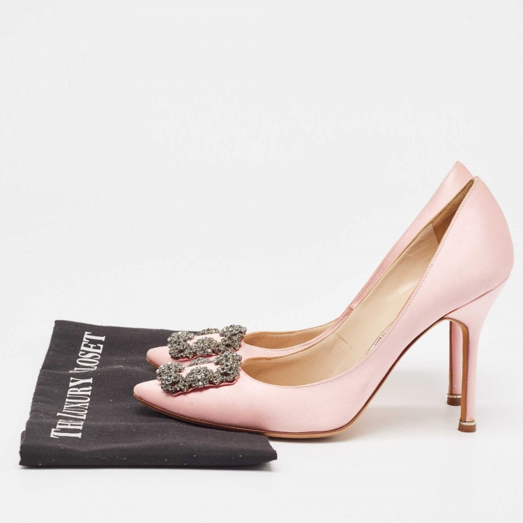 Pre Owned Manolo Blahnik Pink Satin Hangisi Pumps Size 38.5