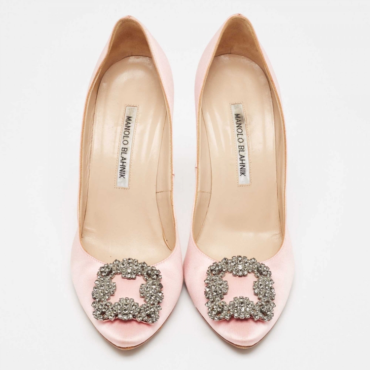 Pre Owned Manolo Blahnik Pink Satin Hangisi Pumps Size 38.5