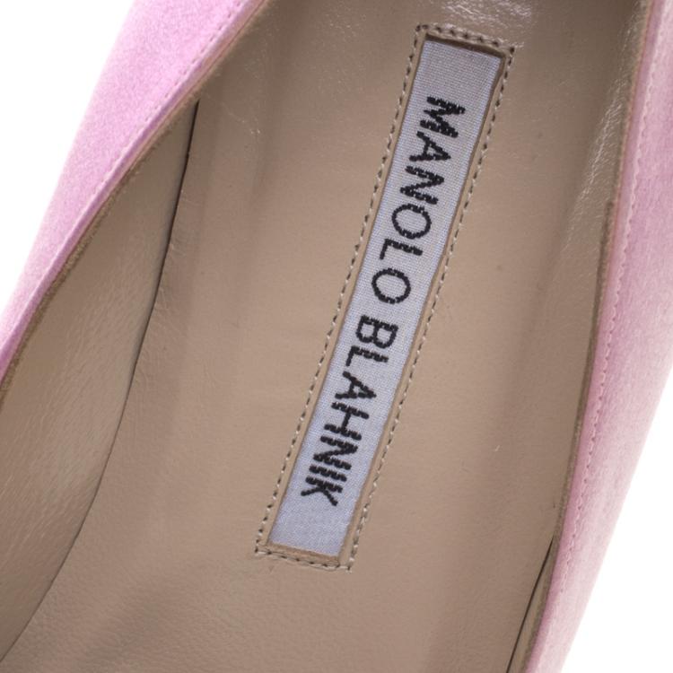 Pre Owned Manolo Blahnik Pink Satin Hangisi Crystal Embellished Pumps Size 39