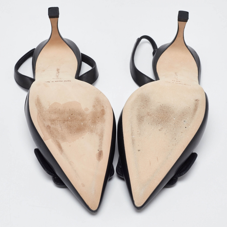 Pre Owned Manolo Blahnik Black Leather Maysli Slingback Pumps Size 38.5