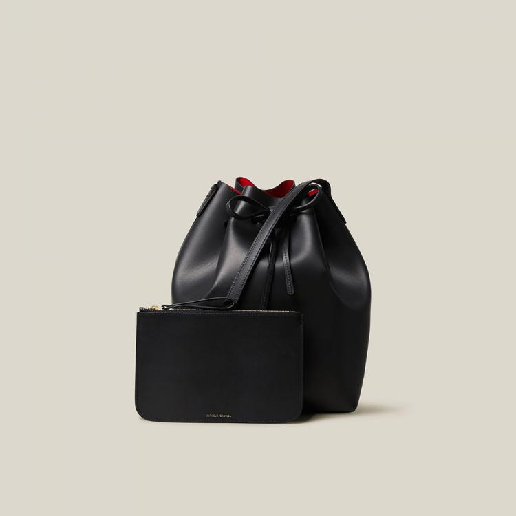Pre Owned Mansur Gavriel Black Leather Bucket Bag One Size
