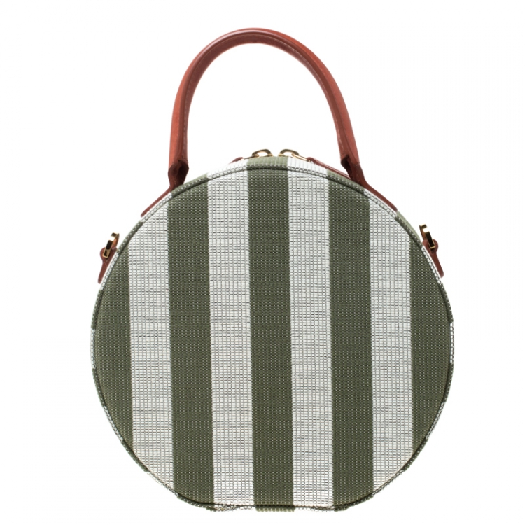 Pre Owned Mansur Gavriel Green/Off white Striped Circle Crossbody Bag