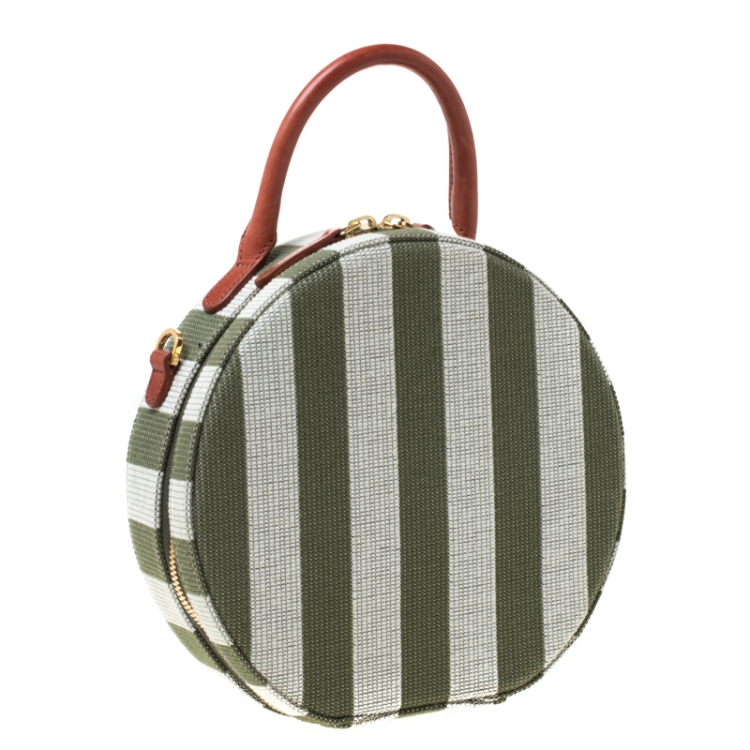 Pre Owned Mansur Gavriel Green/Off white Striped Circle Crossbody Bag
